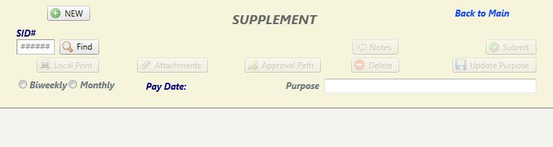 14 SUPPLEMENT The Supplement screen is the most important page of SMP, it is here where employees who will be receiving a supplement are entered.