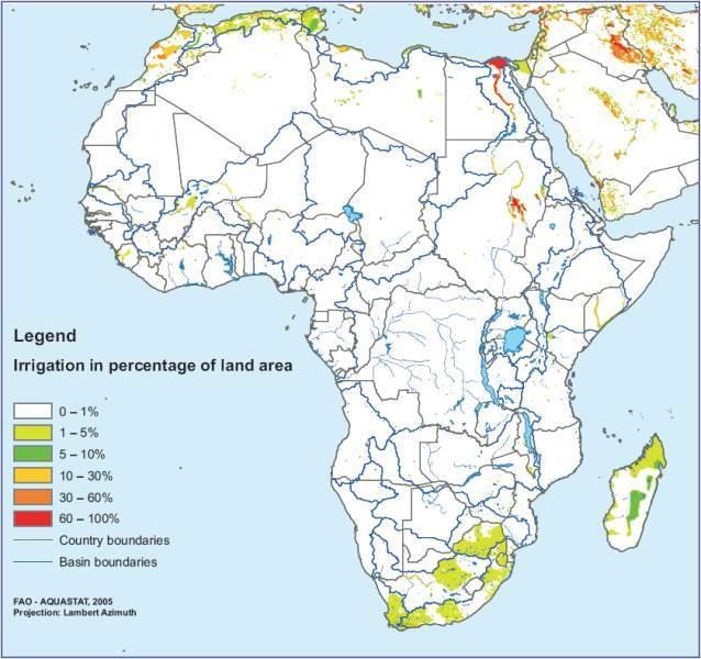 Irrigation potential developed: Egypt, Morocco, South Africa > 75% % Irrigated Land