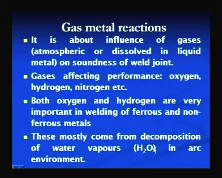 (Refer Slide Time: 12:28) As I have said, that in the arc environment, the weld metal during this solidification is subjected to the various reactions.