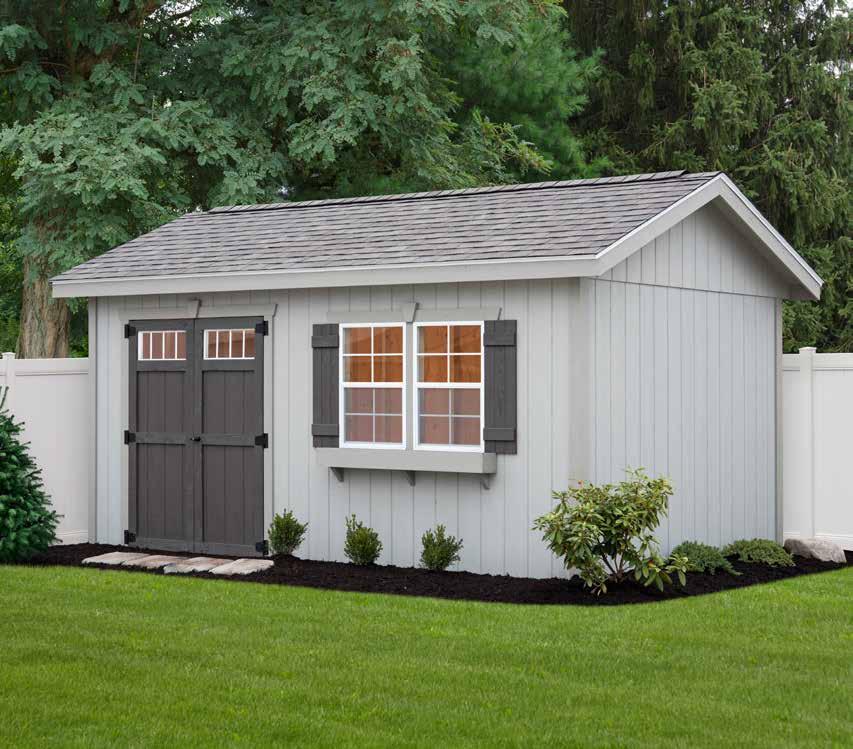 OPTIONS ON THIS 10x16 30 Year Driftwood Shingles 2 x 3 Windows Transom Windows Flower Box / Shutter Set Jasper Gray / Clay / Pioneer Brown Gable Storage Workshop Gardening It s easy to see why the