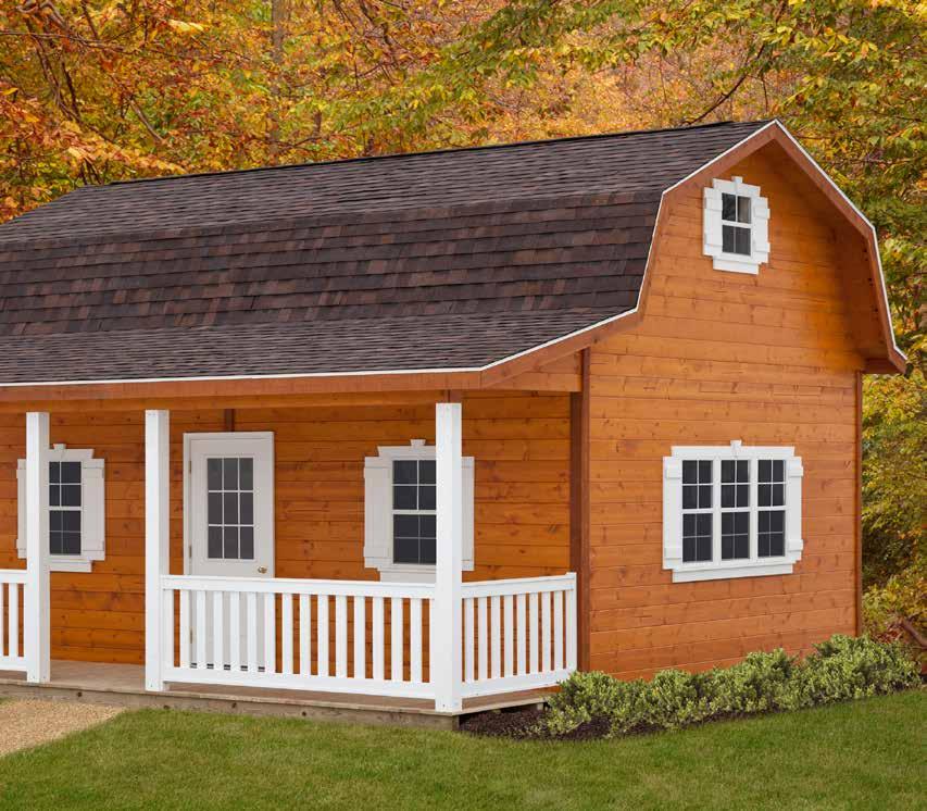 OPTIONS ON THIS 16x24 Brownwood 30 Year Shingles 2 x 3 Windows 2 x 2 Windows Shutters Cedar Railing Caramel / White Cumberland Cabin Vacation Home Hunting Cabin Whether it s relaxation, everyday