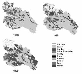 Fig. 4 : Land use / Land cover maps of Thimbolketiya catchment for 1956, 1985 and 1999.