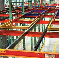 PUSH-BACK RACKS Push-back racking combines the features and benefits of other pallet storage rack types. It uses the same aisle as selective rack.