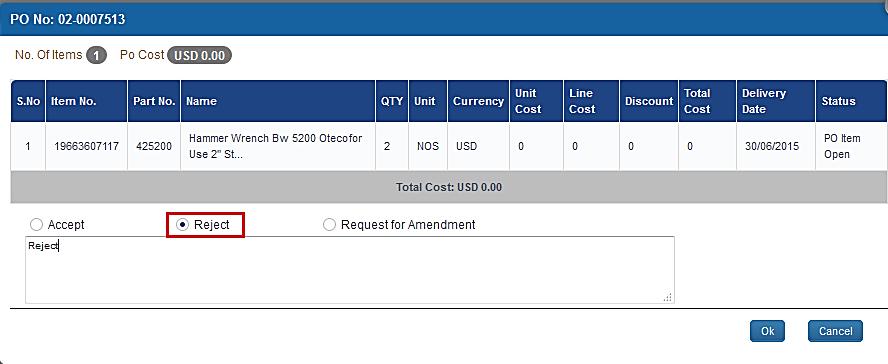 (q) PO Reject 5. The rejected PO will appear in Rejected / Request for amendment tab in purchase user PO list screen. 12. To Request for amendment 1. Login into portal to Request for Amendment for PO.