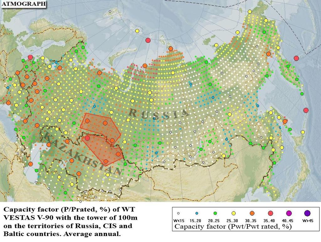 Potential alternative places for developing GW wind power projects in the frame of GEI initiative Alternative places in Krasnoyarsky, Zabaikalsky, Primorsky regions and Kola Peninsula are located