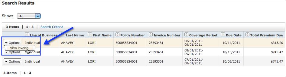 Searching for Invoices You can locate a specific invoice by selecting criteria on the Search Invoices page. 1.
