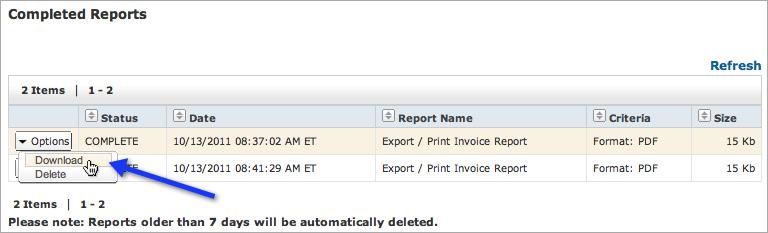 the Reports tab. Your report appears as Pending while the system generates your results.