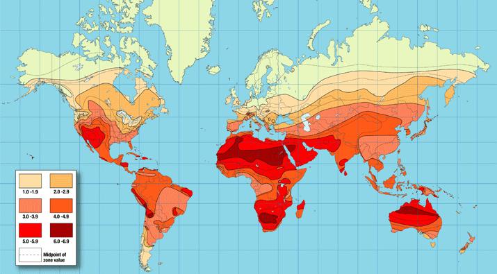 World Solar Insolation Map