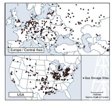 Natural gas storage sites CO2 capture