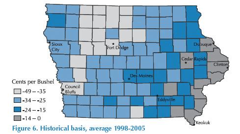5 September 2007 Shifting corn basis patterns, continued from page 4 pattern. Northwest Iowa has a very strong basis currently, while northeast Iowa s basis is weak, as illustrated in Figure 7.