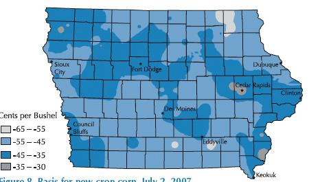 States), possible record corn production will likely soften the basis patterns across Iowa.