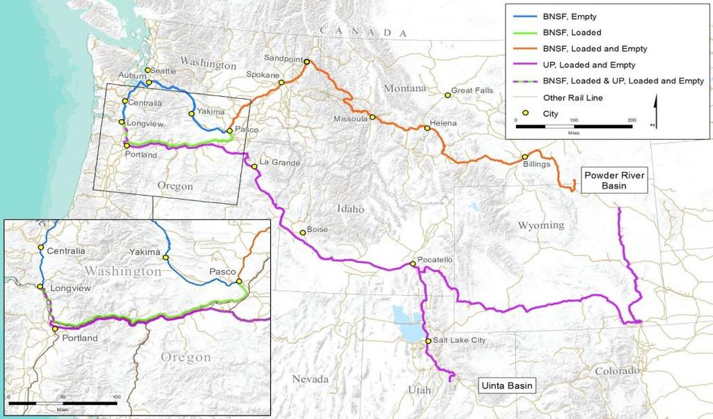 Extensive Rail Infrastructure Connects Mines to Ports BNSF and Union Pacific combined move over 425 million tons of coal annually and have invested over $70