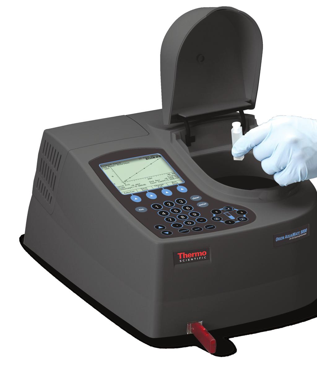 AquaMate 7000 Vis Spectrophotometer Selectable wavelengths in the visible range of 325 to 1100 nm Single-beam optics and Tungsten-halogen lamp 5.
