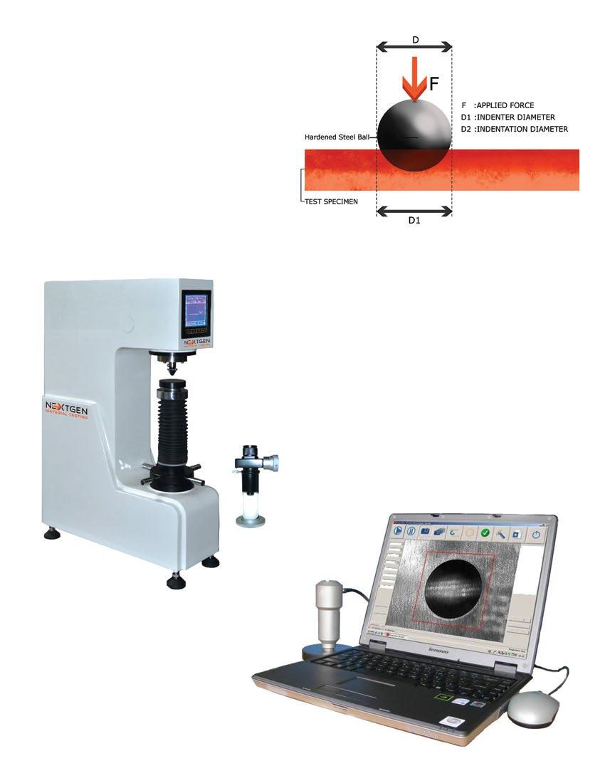 BRINELL HARDNESS TESTER The Brinell hardness test is described as the method for testing permanent change of metal specimens using a tungsten carbide ball indenter of various sizes.