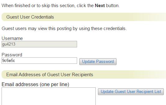 Password to access the specific posting.