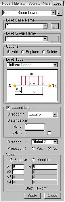 Loads Eccentric beam loads can be inputted in ECS