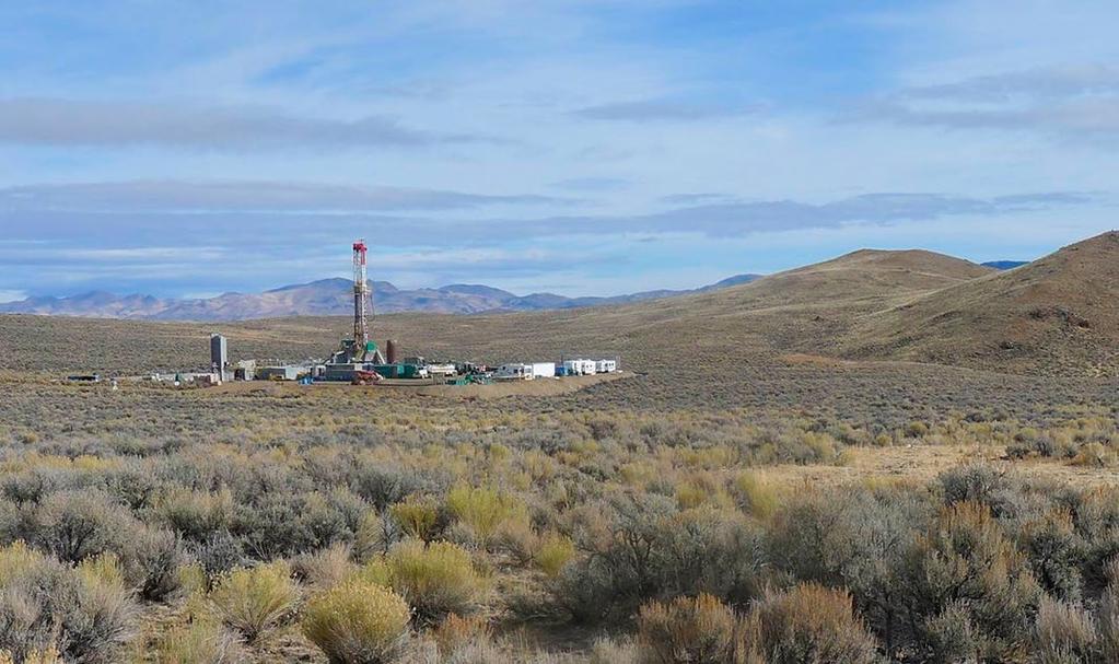 Figure 3. Well drilling at the McGinness Hills project. Well 38-10 was considered a partial success. The decision was made to drill a full size well at 28-10, located approximately 830 ft.