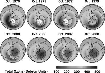 The below given picture gives an idea about the increasing size of Ozone hole. Q.13. What is the reason for the depletion of the ozone layer?