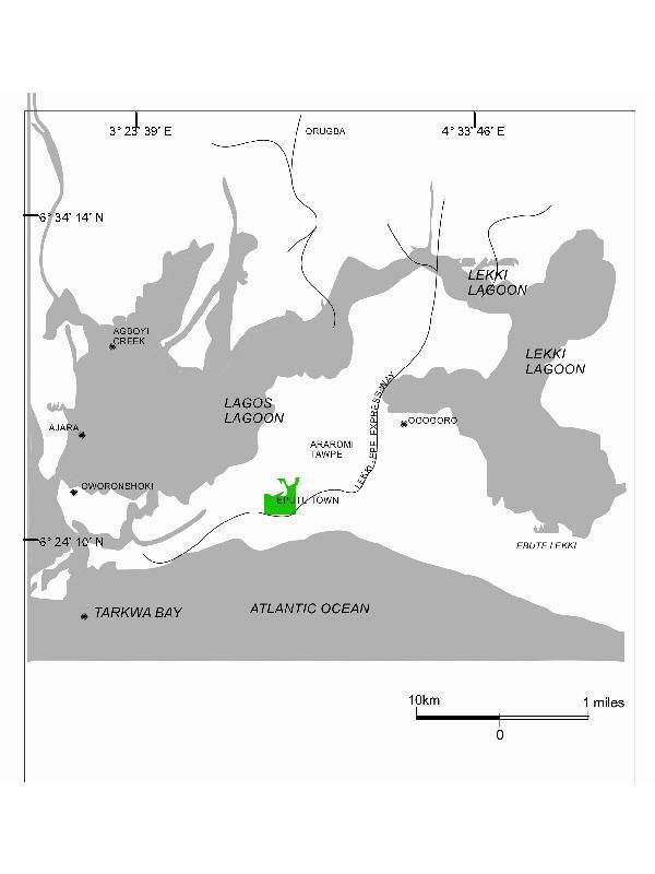 sampling was carried out where the lagoon discharges into the Atlantic Ocean. Sampling locations were identified with a hand-held Garmin-GPSMAP 76S-type global positioning system. Figure 1.
