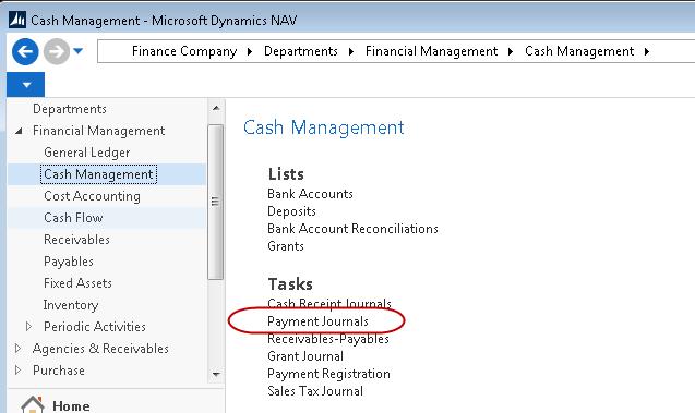Creating and Posting Manual Checks 1. The Payment Journal can be accessed from Departments Financial Management Cash Management Tasks Payment Journals. 2.