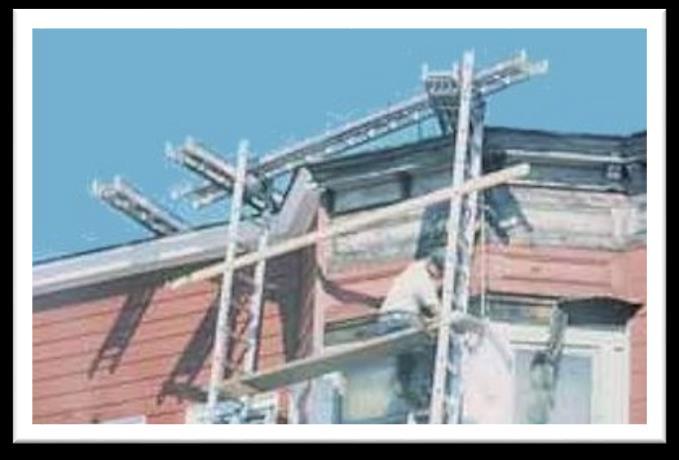 The victim had been painting from one end of this scaffold while wearing a safety belt and lanyard attached to an independent lifeline.