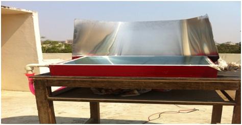in performance analysis we can study how to increase the solar radiation by using different sizes of reflector, in this aluminum sheet is used as a reflector and different quantities of feed water is