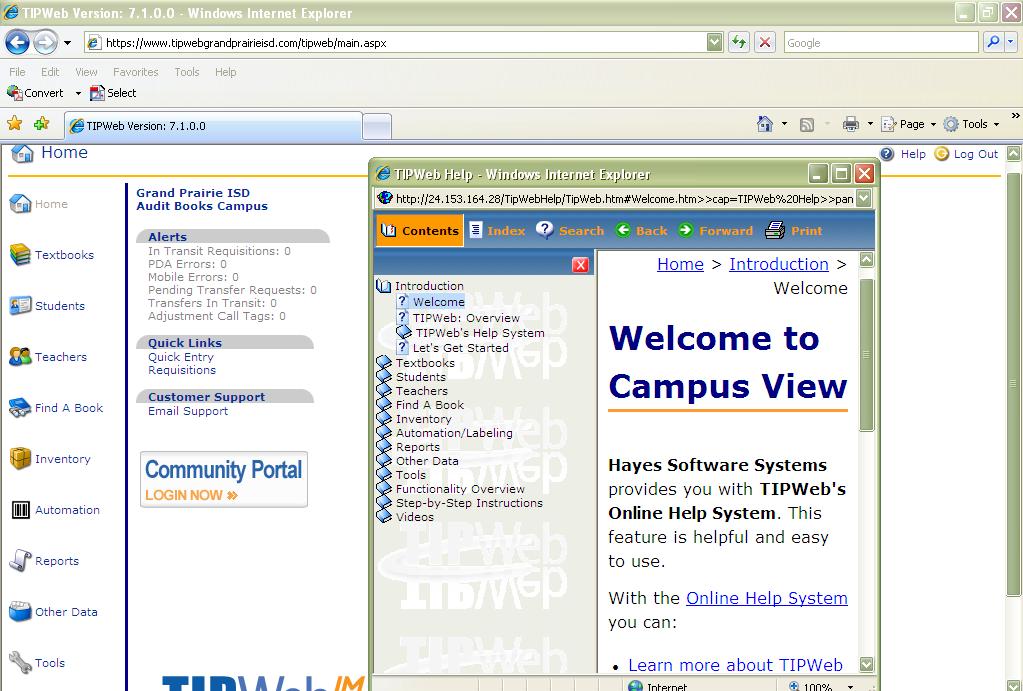 After you login, your campus Home page will display (see example below). The Home page will list any In Transit Requisitions that need to be received.