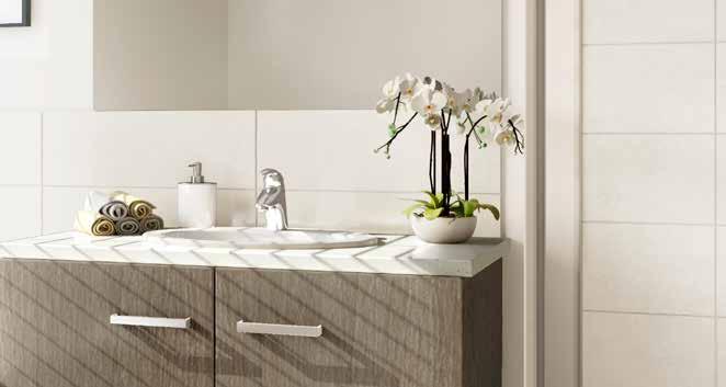 Inclusions POWDER ROOM (DOUBLE-STOREY ONLY) ENSUITE Vitreous china hand basin with chrome waste outlet Designer dropped-front vanity benchtop Polished-edge mirror TOILET Close coupled