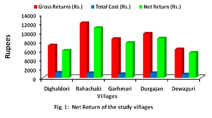4. Per cent improved over existing situation The additional net return over the existing situation may be the highest in Rahachaki (Rs. 5330) followed by Durgajan (Rs. 3980).