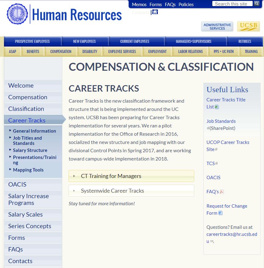 Career Tracks Website List of all Career Tracks titles and grades Job Standards Login using