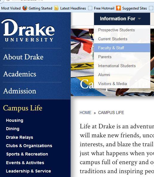 Accessing Salary Planner: Go to the Drake University home page: (www.