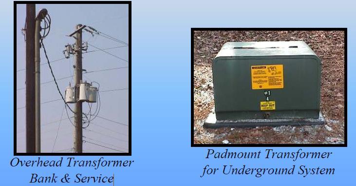 Power distribution transformers The distribution circuits may be overhead or underground.