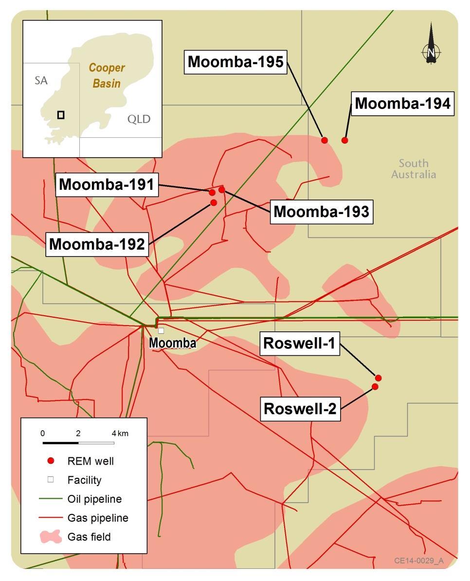 REM play Targeting the Roseneath Shale, Epsilon Formation, Murteree Shale and Patchawarra Formation Moomba-191 flowing at ~2 MMscfd for more than 12 months Roswell-1, Moomba-192 and -194 vertical