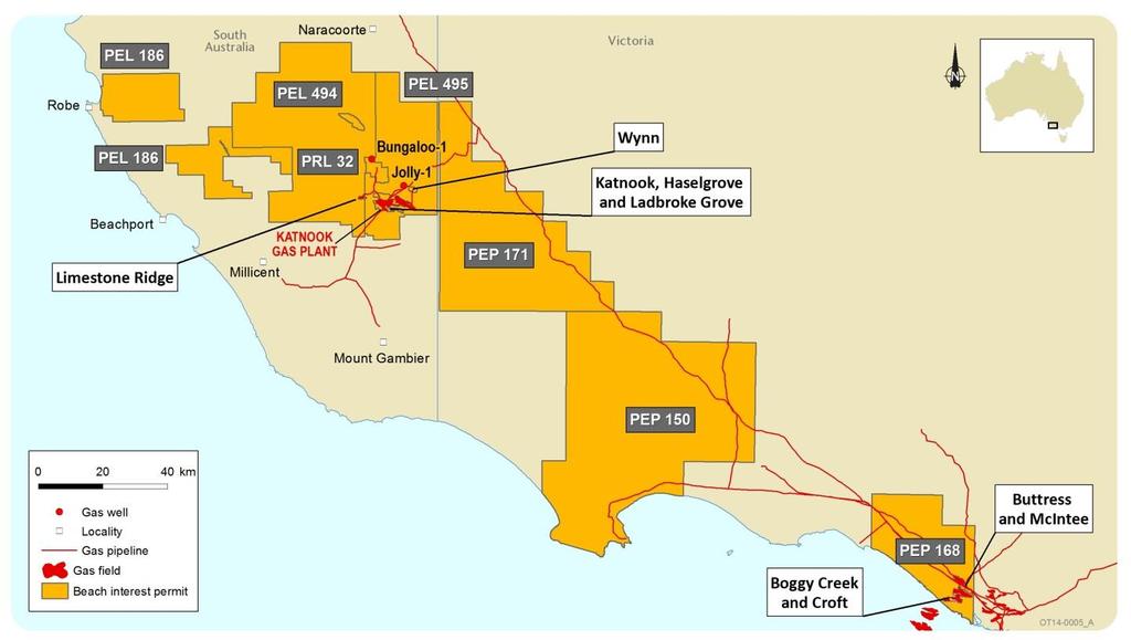Otway Basin PELs 494 and 495 (Beach 70% and operator, Cooper Energy 30%) Jolly-1 vertical exploration well at ~3,800 metres and coring Exploring the lower Sawpit shale and Casterton Formation in the