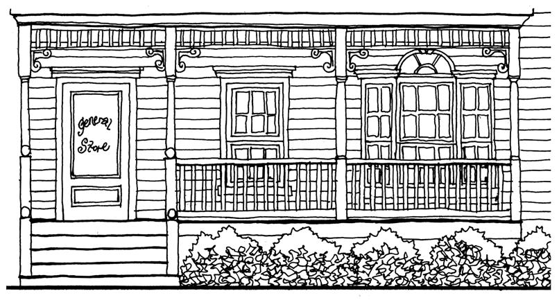 b. Ornate front porches and building