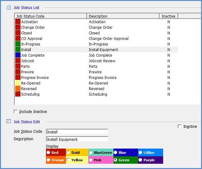 Job Status (required) Job Statuses are assigned to Job Tasks in the Job Type setup table and describe where a Job is in the process of being complete.