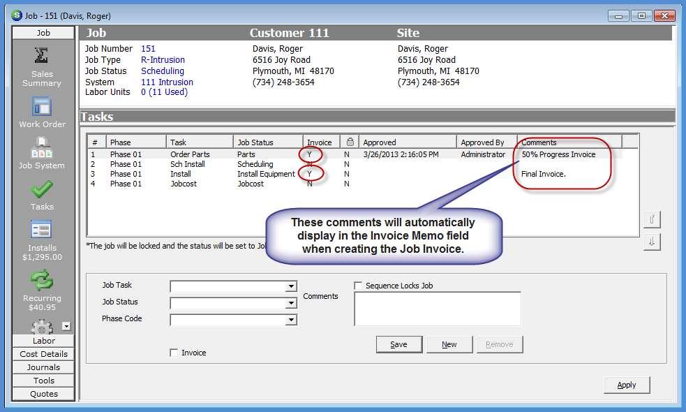 Progress Invoicing Progress Invoices may be created for a percentage or a specific amount of Install Charges.
