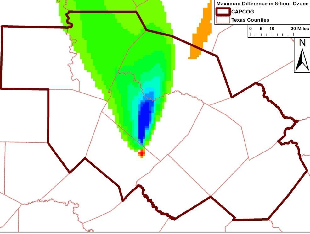 Figure 3-2: Difference in Maximum Ozone from Texas Lehigh Voluntary Ozone Action Day