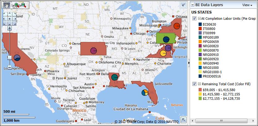 Sample Dashboards At Completion Labor Units by State Section The map shows At Completion Labor Units for projects by state. White areas of the map indicate that no project is located in that area.