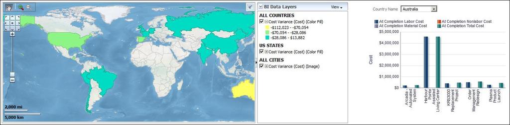 Analytics Reference Guide Completion Cost by Section The map shows Cost Variance Index by country code when zoomed out to country level.