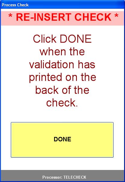 8. Re-insert check (MICR side down) and the check will then be printed with VOID CHECK numerous times on the back.