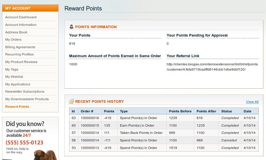 3.3 Managing Reward Points In order for Customers to check their points balance and other points related information, they can go to My Account Reward Points.