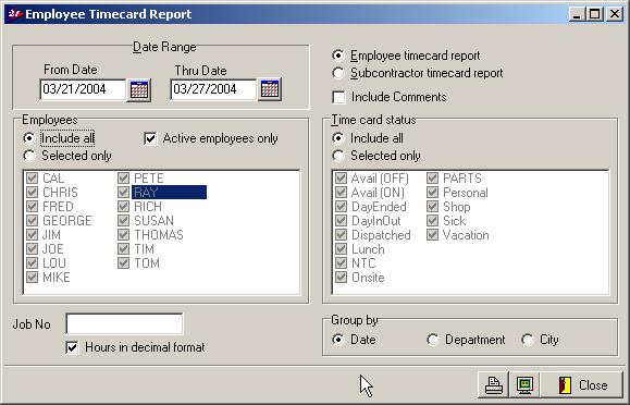 Time Card Report The Time Card Report only includes entries to the employee s timecard. Miscellaneous wages will not be included on the report.