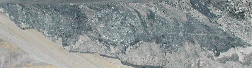 A repose angle of 75 degrees has been projected from the top point of the wedge outcrop down to the seam floor (as mined).