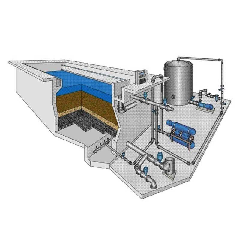 Down-Flow Sand Filters - Deep-bed down-flow: attached growth microbiological units that provide filtration to remove solids from the wastewater and denitrification for tertiary treatment.