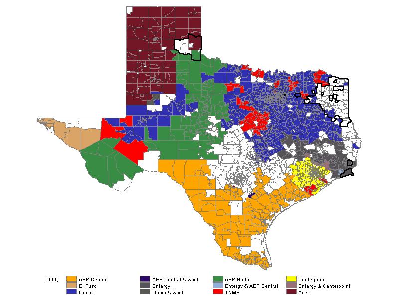 Figure 1-1 shows how these service territories are distributed down to the level of Zip codes over the State of Texas.