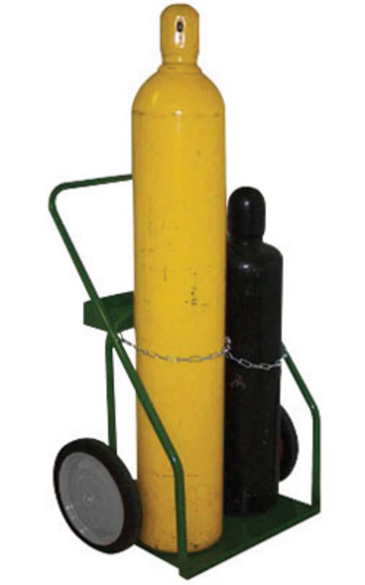 High Pressure Cylinders Always stored in the upright position, and fastened to a post or wall using chains or steel bands. Store and move with safety caps in place.