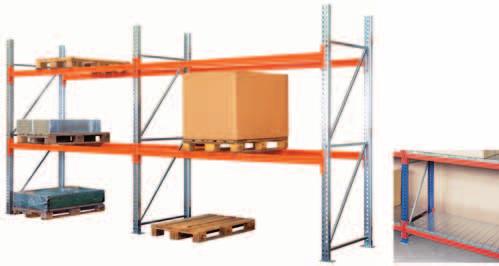 META MULTIPAL Pallet racking Frame 85/20 Levels adjustable on a 50 vertical pitch Frames zinc coated Beams painted in safety orange RAL 2001 Frames are knock down Incl.