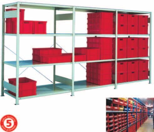 META QUICK Boltless shelving Easy-to-order complete bays, bay width 1300 META Shelving systems Shelf length 1300 for bulky item storage Bay loads are based on runs of 3 or more bays Shelf load
