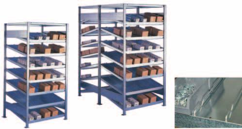 META QUICK S3 Boltless shelving Inclined shelving system META Shelving systems META QUICK S3 inclined shelving with unmounted frame, particularly high stability and loading capacity, bay load